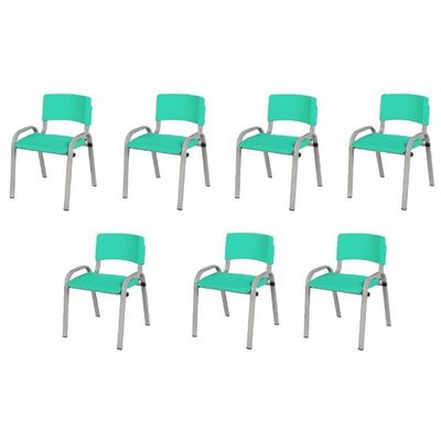 Kit 7 Cadeira Iso Infantil Creche, Escola Base Cinza Verde água