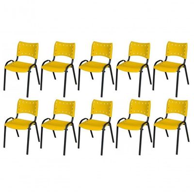 Cadeira Iso Base Preto Escola, Escritório Amarelo - Kit 10 Un