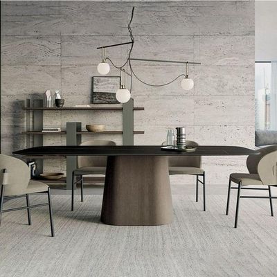 Mesa Cone Retangular Laca Preta 160x90cm Base Nogueira