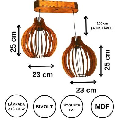 Luminária Teto Tipo Pendente Alice Mdf - Completa Cor: Marrom