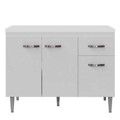 Balcão De Cozinha 120cm Gabriela 3 Portas 1 Gaveta Com Tampo Branco