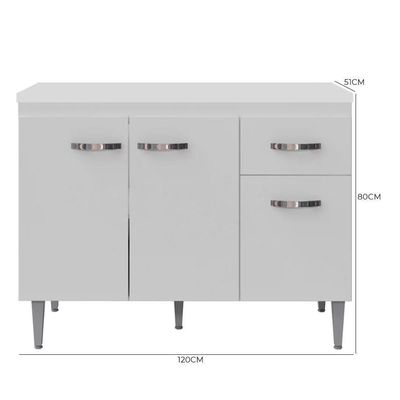 Balcão De Cozinha 120cm Gabriela 3 Portas 1 Gaveta Com Tampo Branco