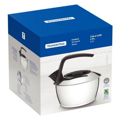 Chaleira 1,5L Tramontina Aço Inox Fundo Triplo Cabo Preto Fogão Água Chá Café