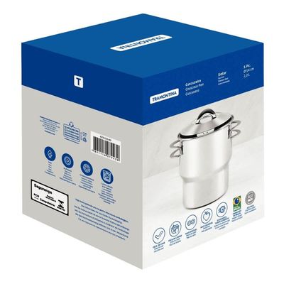 Cuscuzeira Tramontina Aço Inox 2,2L Solar Alças Tampa 14cm