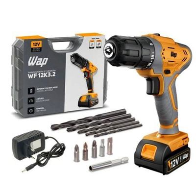 Parafusadeira e Furadeira WAP WF12K3.2 Bateria 12V Amarelo e Preto / Bivolt