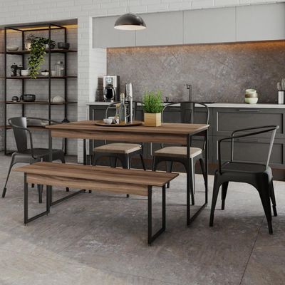 Mesa De Jantar Com 1 Banco Estilo Industrial Tub  Nogal / Est.preta