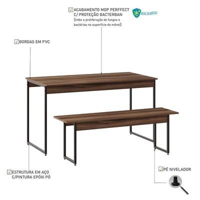 Mesa De Jantar Com 1 Banco Estilo Industrial Tub  Nogal / Est.preta