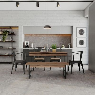 Mesa De Jantar Com 1 Banco Estilo Industrial Tub  Nogal / Est.preta