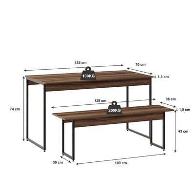 Mesa De Jantar Com 1 Banco Estilo Industrial Tub  Nogal / Est.preta