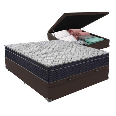 Cama + Box Com Baú Viúva Colchão Ortobom D45 Firme Airtech Marrom