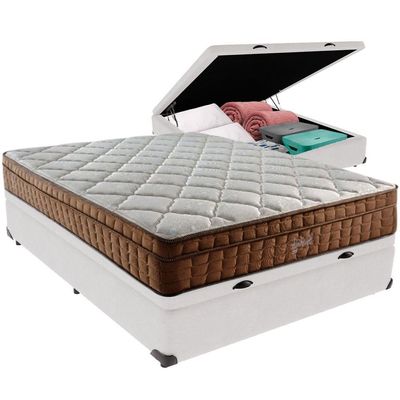 Cama Box Baú Branco E Colchão Star Pillow In Casal