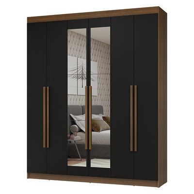 Guarda-roupa Casal 6 Portas Batentes Madesa Rustic/preto