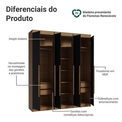 Guarda-roupa Casal 6Portas Batentes Venus Madesa