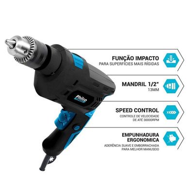 Furadeira Philco Force 3000 RPM Mandril 13mm 850W PFU04 110V