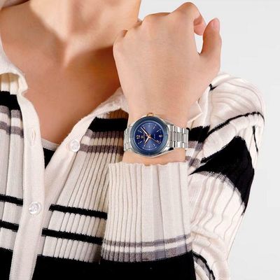 Relógio De Pulso Feminino Em Aço Inoxidavel Confortável Design Elegante à Prova D´agua Azul