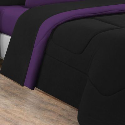 Kit Edredom + Jogo De Lençol Malha 100% Algodão Gran Moratta 7 Peças King - Preto-roxo - Durabilidade Excepcional!