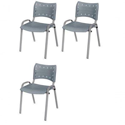 Cadeira Iso Base Cinza, Igreja, Escola, Escritório -cinza Kit 3 Peças