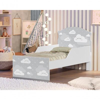 Mini Cama Nuvens Cinza Com Colchão
