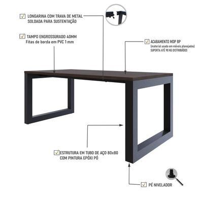 Mesa De Jantar Bronx 180x90x77cm Brmj9180 Terracota - Est.preta Terracota/est.preta