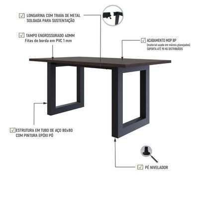 Mesa De Jantar Bronx R 160x90x77cm Brmj9160r Terracota - Est.preta Terracota/est.preta