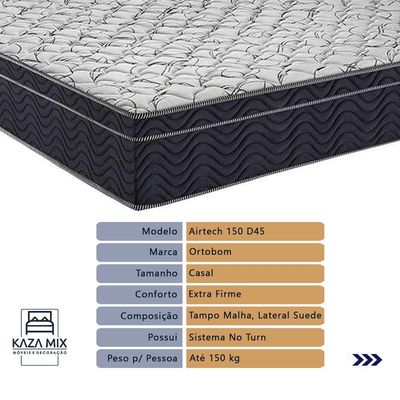 Cama + Box Bau Casal Colchão Extra Firme Ortobom D45 Airtech Bege