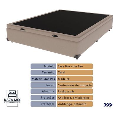 Cama + Box Bau Casal Colchão Extra Firme Ortobom D45 Airtech Bege