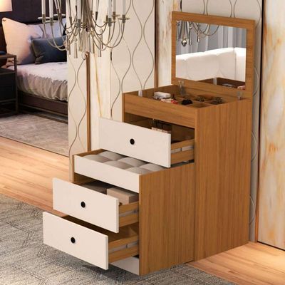 Penteadeira Cômoda Gaveteiro Com Banqueta Embutido Mdf Espelho Basculante Nature/off White