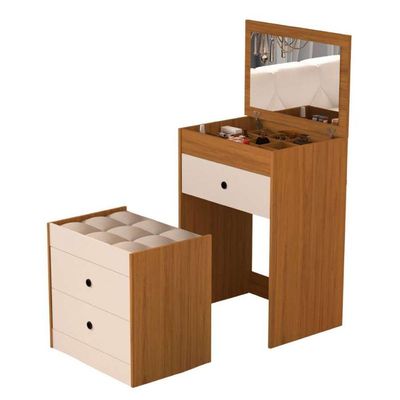 Penteadeira Cômoda Gaveteiro Com Banqueta Embutido Mdf Espelho Basculante Nature/off White
