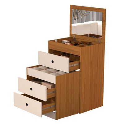 Penteadeira Cômoda Gaveteiro Com Banqueta Embutido Mdf Espelho Basculante Nature/off White