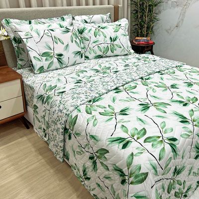 Kit Cobre Leito Colcha e Lençol Topázio Queen Dupla Face 7 Peças - Esmeralda - 100% Poliéster
