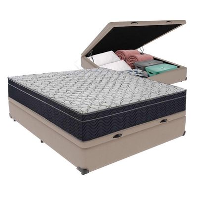 Conjunto Viúvo Cama Bege Box Baú Colchão Firme Ortobom D45 Bege