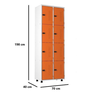 Armário Roupeiro Aço 8 Portas Academia Guarda Volume Ea702 Laranja