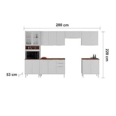 Cozinha Completa Itatiaia Renova com 16 Portas, 2 Gavetas, 7 prateleiras, 1 Nicho para Micro-ondas Branco Neve