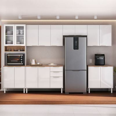 Cozinha Completa Itatiaia Renova com 16 Portas, 2 Gavetas, 7 prateleiras, 1 Nicho para Micro-ondas Branco Neve