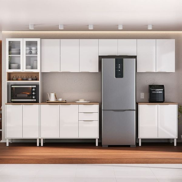 Cozinha Completa Itatiaia Renova com 16 Portas, 2 Gavetas, 7 prateleiras, 1 Nicho para Micro-ondas Branco Neve