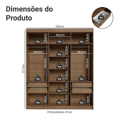 Guarda-roupa Casal Com Espelho Saturno Madesa Rustic/preto