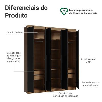 Guarda-roupa Casal 6 Portas Batentes Venus Madesa.