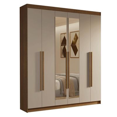 Guarda-roupa Casal 6 Portas Batentes Madesa Rustic/crema