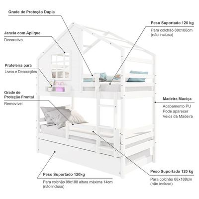 Treliche Casinha Janela Grade Proteção Madeira Branco