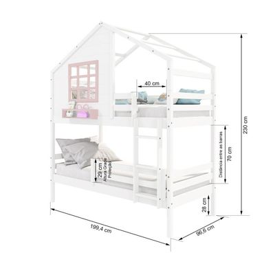 Beliche Casinha Janela Grade Proteção Madeira Branco-Rosa