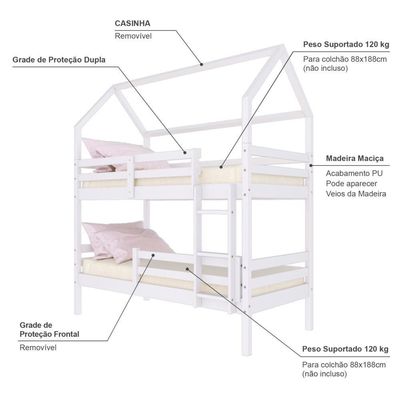 Beliche Casinha Solteiro Slim Rb Grade Branco