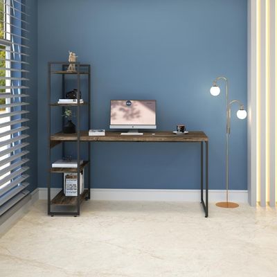 Mesa C/estante Alta 150x64x147cm C/04 Prateleiras Carvalho Dark / Est.preta