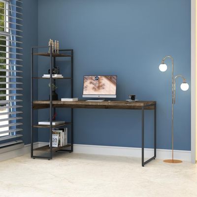 Mesa C/estante Alta 150x64x147cm C/04 Prateleiras Carvalho Dark / Est.preta