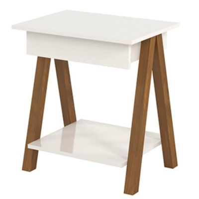 Mesa De Cabeceira 1 Gaveta Integra Finger Amadeirado-off White - Ofertamo