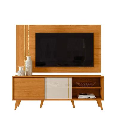 Conjunto Chronos Rack 2 Portas Com Painel Cinamomo-off-white Com Rack E Painel