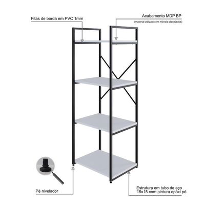 Estante C/04 Prateleiras 118x45x33cm Yon Branco Tx/est.preta Branco Tx/est.preta