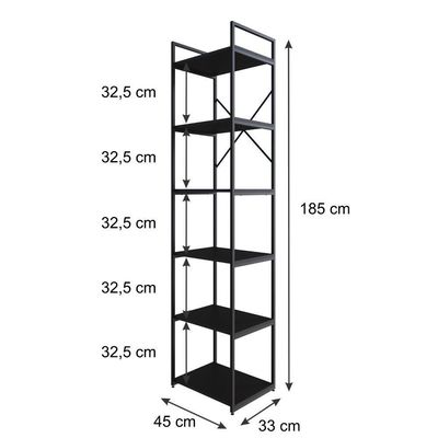 Estante Alta C/06 Prateleiras 185x45x33cm Yon Preto Tx/est.preta Preto Tx/est.preta