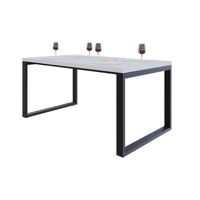 Mesa De Jantar Queens 160x90x77cm Qemj9160 Branco Tx - Est.preta Branco Tx/est.preta