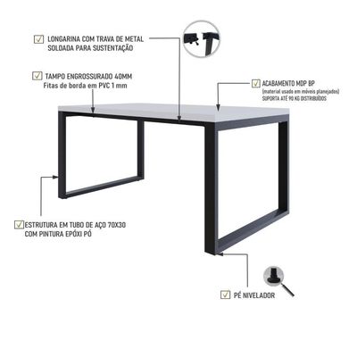 Mesa De Jantar Queens 160x90x77cm Qemj9160 Branco Tx - Est.preta Branco Tx/est.preta