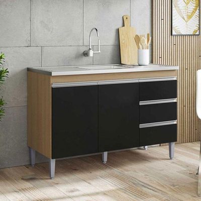Balcão De Pia Andréia 120 Cm Amendoa Preto – Ajl
